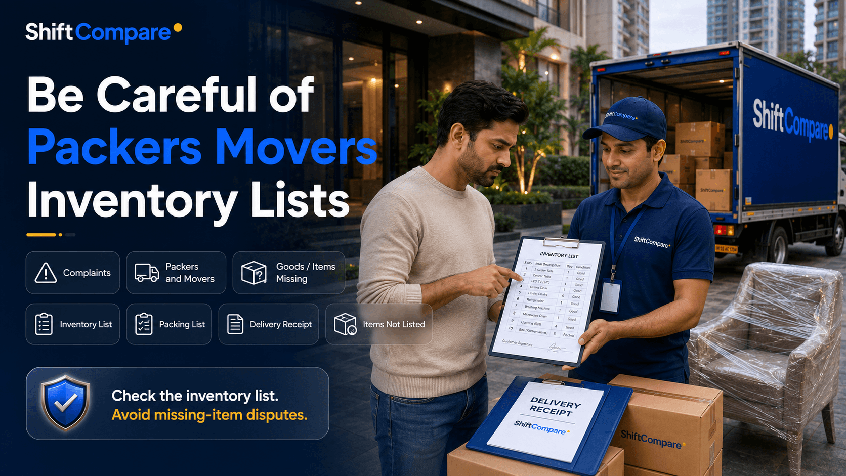 Packers movers inventory list guide for missing items, carton numbers, delivery checks and claim proof